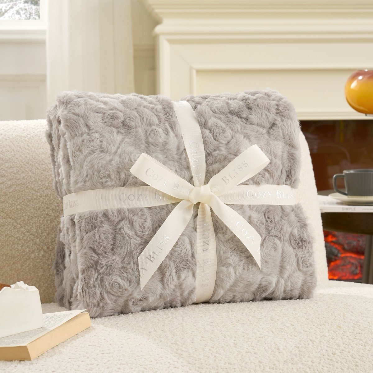 Gift-ready Cozy Bliss premium faux fur throw blanket wrapped with signature ribbon #color_Tie-dye Taupe