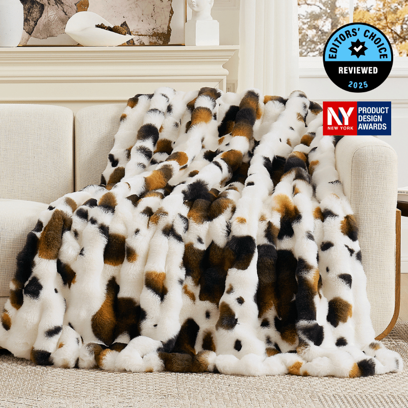 Cozy Bliss Luxurious Bubble Faux Fur Throw Blanket in cow print front view #Color_Cow Print