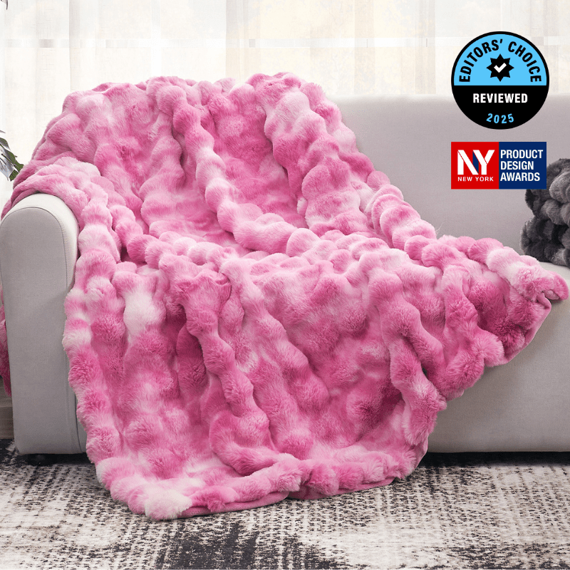 Cozy Bliss Bubble Faux Fur Throw Blanket in tie-dye pink front view #color_Tie-dye Pink
