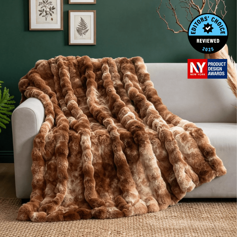 Cozy Bliss Luxurious Bubble Faux Fur Throw Blanket in tie-dye brown front view. #color_Tie-dye Brown