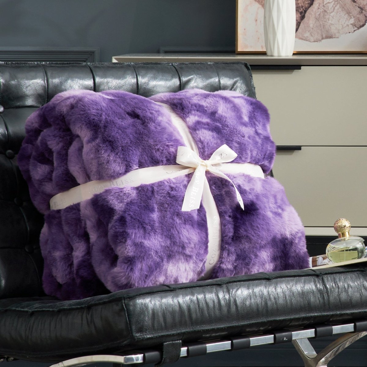 Cozy Bliss tie-dye purple faux fur throw blanket, wrapped with ribbon, perfect for gift #color_Tie-dye Purple
